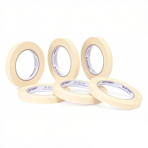 NORTHSKY Masking Tape Pack of 6 Rolls 1/2 x 60 yds (360 Total Yards) for General Purpose Use