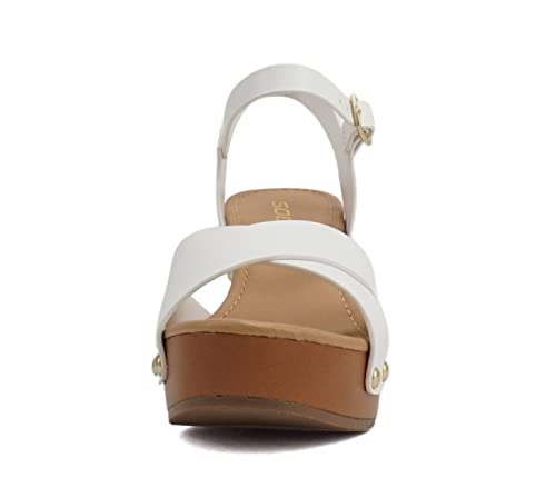 Image of Soda MIGUEL ~ Women Crisscross Band Fashion Chunky Platform Block Mid Heel Sandal with Ankle Strap and Stud