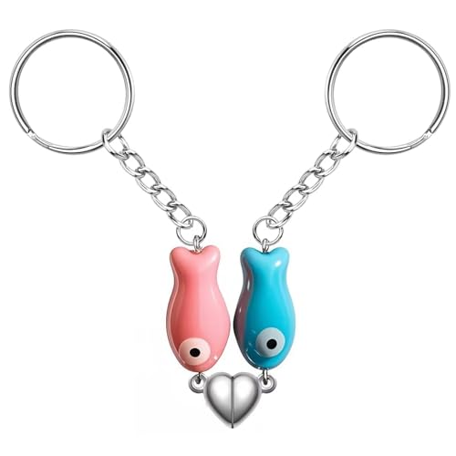 ownmysty Matching Keychain Valentines Day Gifts for Him Her Boyfriend, Heart Keychain Couples Gifts for Bf Girlfriend Him Her Best Friend Anniversary Birthday, Pink Blue