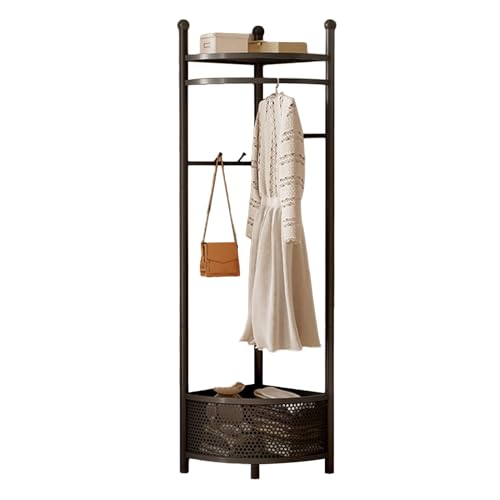 Rangement d'angle pour petite entrée avec porte-manteau blanc sur pied