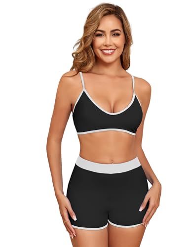 ZAFUL Women's Sporty High Waisted Bikini Shorts Sets Tummy Control Swimsuits Modest Bathing Suit Shorts Swim Suits Teens