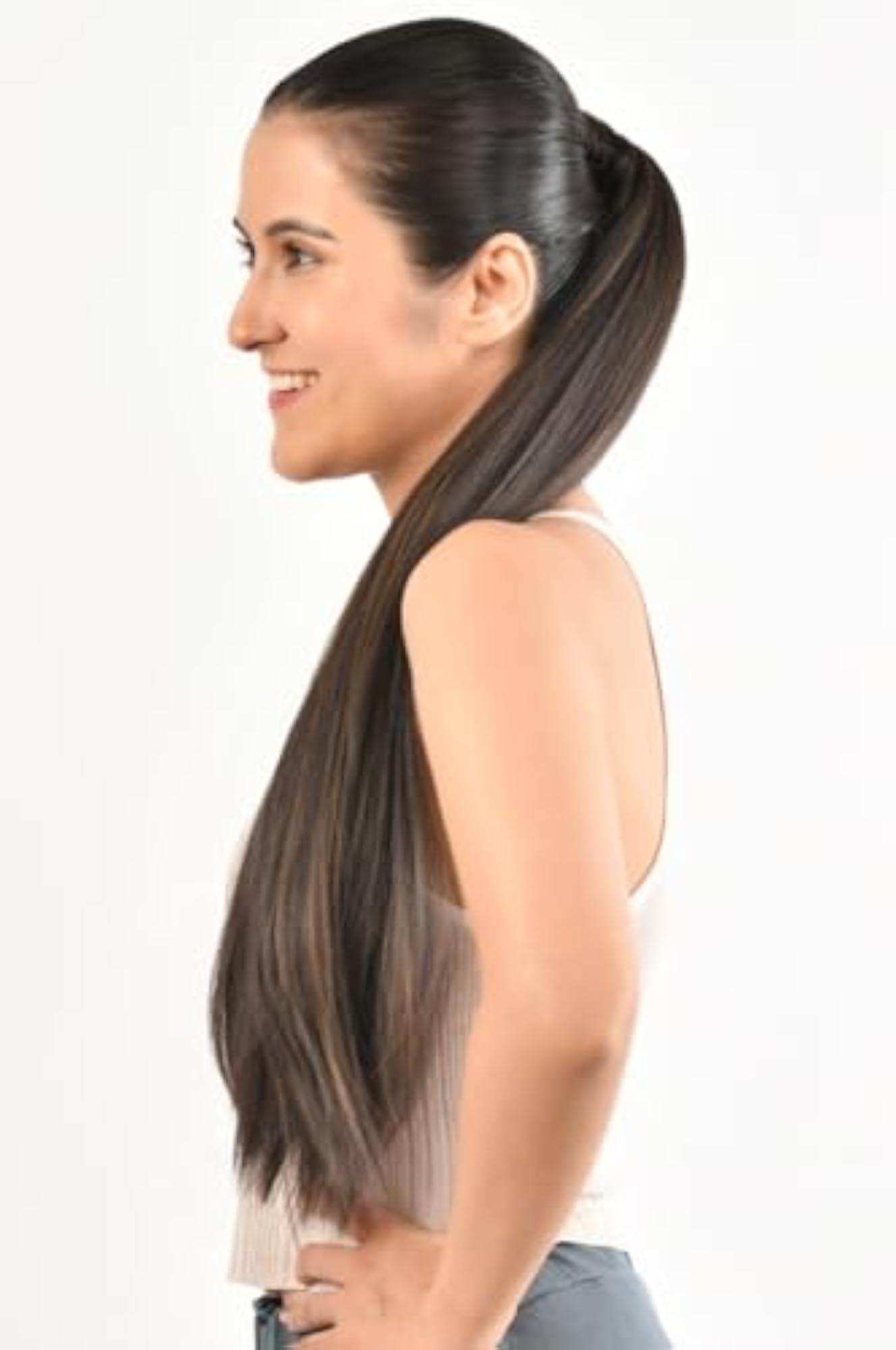 JustClipIt Lara Long Straight Ponytail Hair Extension, Highlight Gold
