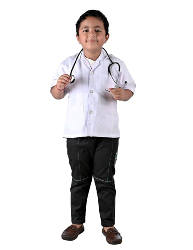Image of BookMyCostume Doctor Physician White Coat with Stethoscope Medical Professional Community Helper Kids Fancy Dress Costume 2-3 years