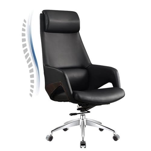 Silla de Oficina ejecutiva de Cuero con Respaldo Alto para Personas con sobrepeso, Ajuste Inteligente de 95-125°, rotación de 360°, Patas de Aluminio, ergonómica para Dormitorio, o