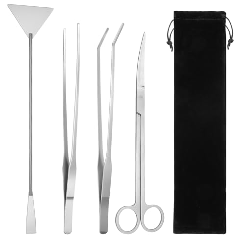 Flintronic 4 Stück Aquarium Aquascaping Tools, 4-in-1-Aquarium Schere Zangen Spatel Pinzette, Edelstahl Wasserpflanzen Werkzeuge Aquarium Reinigungsset, für Fisch Tank Reinigung Pflanze Trimmen