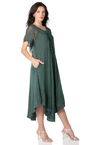 Image of Sakkas Egan Long Embroidered Caftan Dress /Cover Up with Embroidered Cap Sleeves