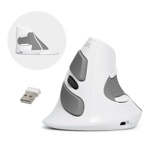DELUX Ratón ergonómico inalámbrico, mouse vertical recargable, Bluetooth/2.4G, modo dual, clic plateado, reposamuñecas extraíble, 800/1200/1600DPI, 6 botones, para portátil/PC/Mac (M618G DB-blanco y