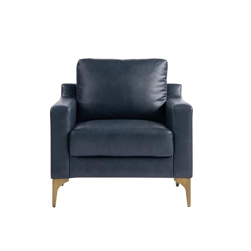 Image of Serta Triton 33.5 inch Arm Chair, Transitional Modern, Dreamcoil Comfort, Metal Legs, Vegan Leather, Navy Blue
