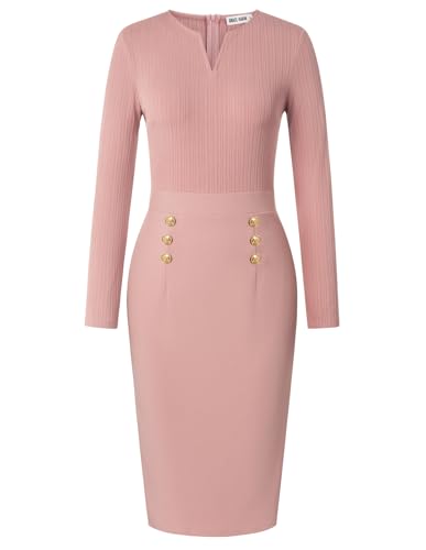 Image of GRACE KARIN Women's 2026 Fall Henly V Neck Business Work Dress Long Sleeve Bodycon Midi Elegant Office Sheath Dress
