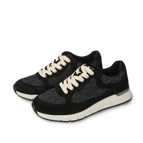 Islander The Rosie Sneakers for Women, Suede & Harris Tweed (Black Herringbone)