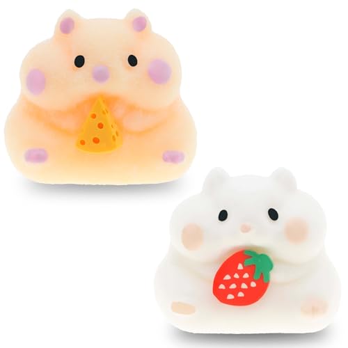 2pcs Fluffy Hamster Taba Squishy Toy – Ultra-Soft Realistic Pet Squeeze – Kawaii Animals Stress Relief Fidget Sensory Toys, Soft Silicone Squeeze Gifts for Children, Teens, and Adults