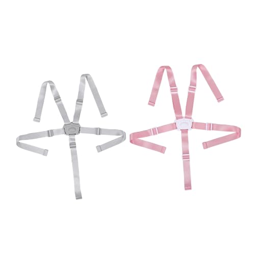 Toyvian Cinturón de Seguridad para Silla de Comedor Ñiño 5 Puntos Ajustable, Arnés para Trona Infantil 2 Unidades Gris y Rosa, Correas Compatibles para Cochecito y Viaje, Tela Suave