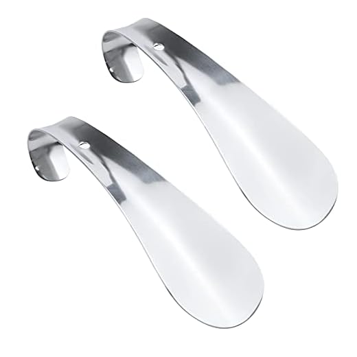 Antrader Stainless Steel Small Handled Pocket Shoehorn Shoe Horn for Kids Men Women Metal Long Handle Lifter 14.5cm Long Silver Tone Set of 2