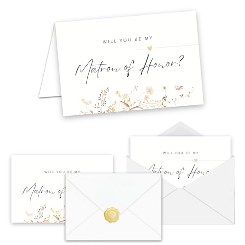 JYfeel Will You Be My Matron of Honor Card - (2 Packs) Modern Calligraphy Proposal Card with White Envelope & Gold Hot Stamping Seal for Wedding Party Gift CF1MT