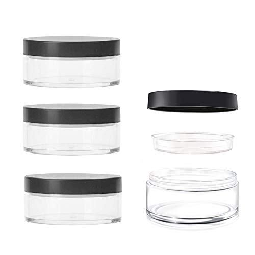 AKOAK Pojemność 30 ml (28,3 g) pusty plastikowy sypki puder wielokrotnego użytku kompaktowy pojemnik DIY etui na puder do makijażu z przesiewaczem i wyłożoną zakrętką, opakowanie 4 szt