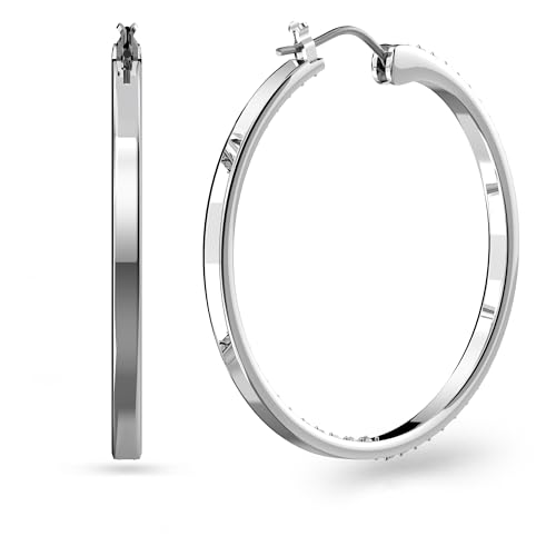 Swarovski Sommerset hoop earrings, White, Rhodium plated, One Size, Silver, Crystals3