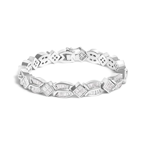14K White Gold 8 5/8ct Cttw Princess and Baguette Diamond Geometric Twist Link Bracelet (G-H Color, VS1-VS2 Clarity) - 7"