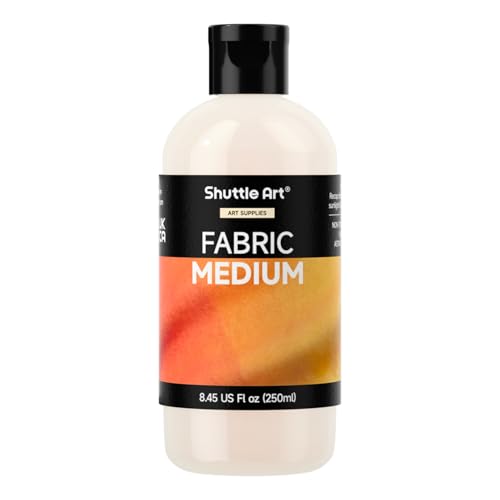 Shuttle Art Fabric Medium 8.45 oz /250ml Professional Textile Medium for Fabric Painting Improve Acrylic & Fabric Paint Adhesion Softness Vibrancy Prevent Fading Ideal for T-Shirts Shoes Jeans Bags