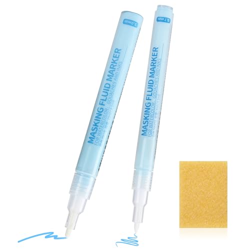 Jinxuhaus Masking Fluid Marker Set for Watercolor – Dual Size Pack (0.7mm Fine & 3.0mm Broad Tips) – Liquid Frisket Pen with Residue Eraser – Preserve White Highlights for Ink & Gouache