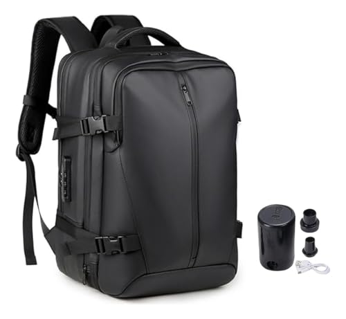 Mochila de Compressão A Vácuo com Bomba USB, Capacidade 36L a 55L, Expansível 8cm, Impermeável, Cadeado Antifurto, Compartimentos Seco e Úmido Ideal para Business Travel, Estudo, Viagem