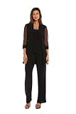 R&M Richards Women's Beaded Neck 2 Piece Pant Suit - Mother of The Bride Outfit -Petite (Black, 6P)