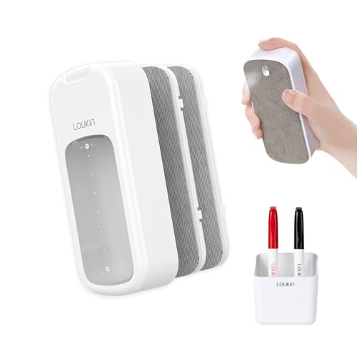 LOUKIN All-in-One Dry Erase Eraser, Whiteboard Eraser with Whiteboard Cleaner, Glass Board Eraser for Classroom, Home and Office(2 Pad Refills & 1 Magnetic Holder & 2 Dry Erase Mar image 8