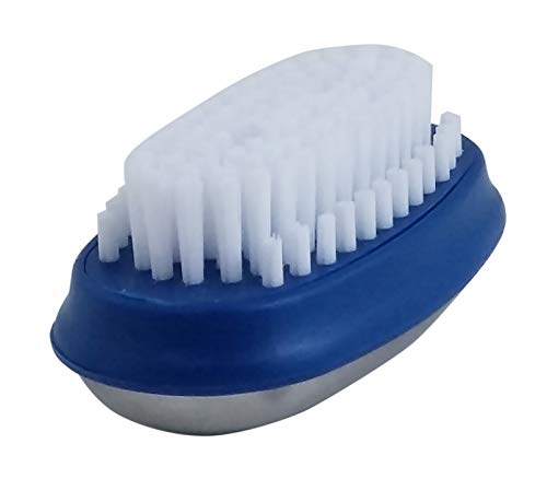 Fackelmann Edelstahlseife mit Bürste TECNO, Anti-Geruchseife aus Edelstahl, Geruchskiller mit Nagelbürste (Farbe: Silber/Blau/Weiß), Menge: 1 Stück