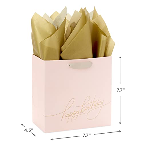 Image of Hallmark Signature Studio 7 inch Medium Square Birthday Gift Bag with Tissue Paper (Blush Pink, Gold Foil Happy Birthday) for Wife, Daughter, Sister, Aunt, Teen