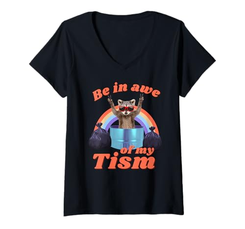 Mujer Asómbrate con mi autismo, divertido mapache, diseño de basura, panda Camiseta Cuello V
