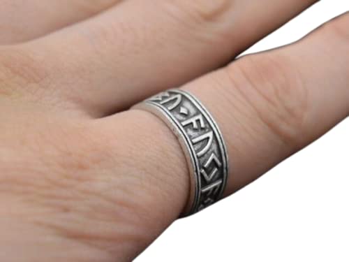 Anel Viking Ajustável Runas Ragnar Nórdico Medieval Antiguidade Rústico Grosso Masculino Prateado Aç