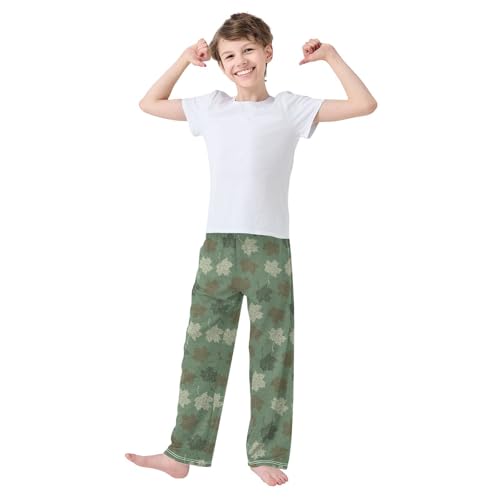 Maple Leaf Camo Boys Long Pants Soft Trousers Elastic Waist Kids Lounge Bottoms with Pockets S-XL2