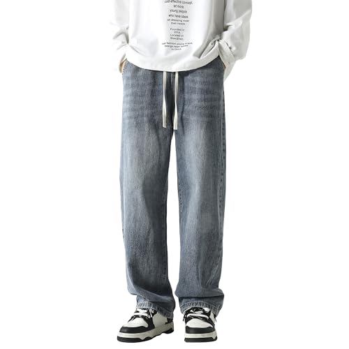 PRIJOUHE Mens Wide Leg Jeans Elastic Waist Baggy Jeans Casual Drawstring Denim Pants Trousers3