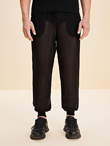 WDIRARA Men's See Through Mesh Loose Pants Sheer Joggers with Pocket Party Club Pants2