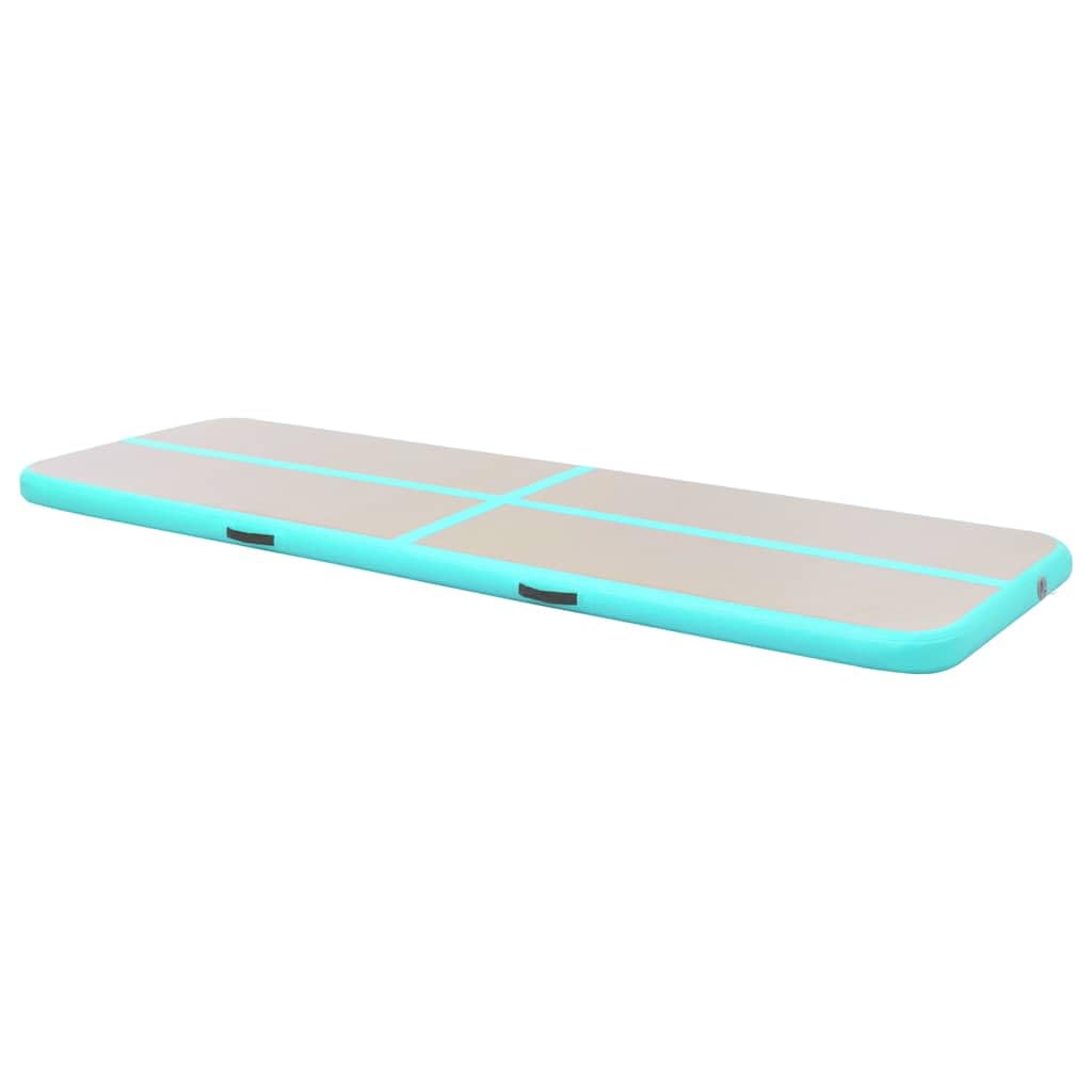 Aufblasbare Gymnastikmatte mit Pumpe 300x100x10 cm PVC Grün rutschfest gepolstert faltbar Trainingsmatte für Pilates Yoga Workout und Sportübungen