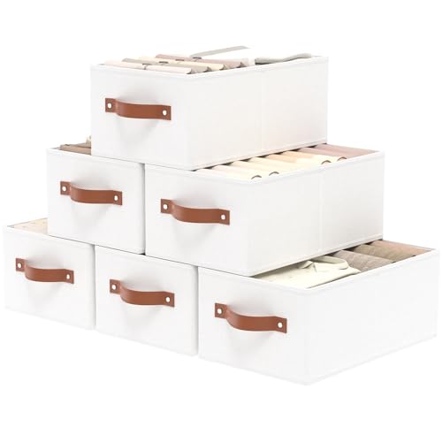 OUTBROS Foldable Drawer Organizers White, 16.1x6.5x9.8 inch, 6-Pack
