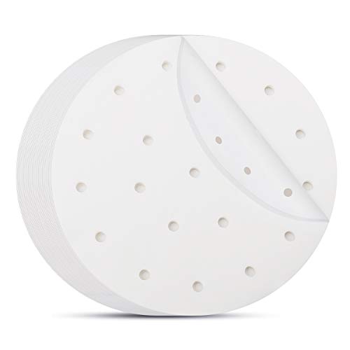 Beasea runde Luftfritteusen-Einlagen, 17,8 cm, Pergamentpapier, weißes Luftfritteuse, Filterpapier, perforiertes Pergamentpapier, Bambus-Dampfgarer-Papier, für Luftfritteuse und Dampfkorb Cover