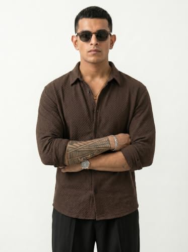 Image of Men's Casual Button Down Shirts Long Sleeve Cotton Bland Shirt Fashion Textured Beach Summer Shirt
