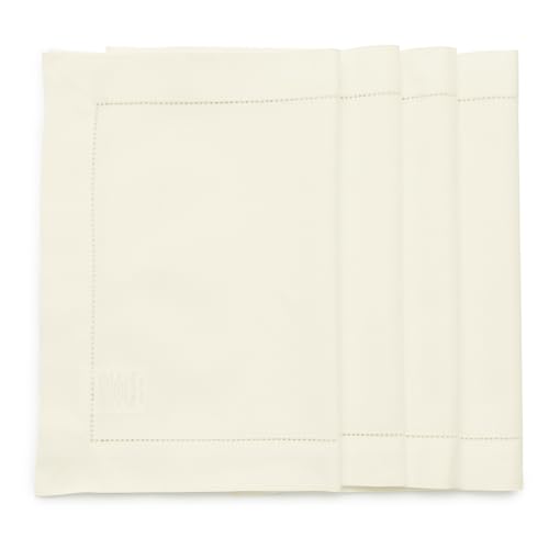 Solino Home - Manteles Individuales de algodón y Lino Color Marfil, Set de 4, manteles Individuales con Dobladillo Calado 36 x 48 cm para otoño y Acción de Gracias