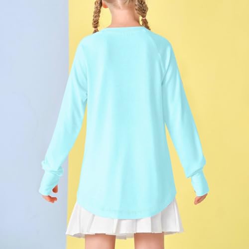 Girls Thumb Holes Long Sleeve Shirts Kids Crewneck Curve Hem Side Slit Soft Tunic Tops Teens Loose Fit Blouse T-Shirts4