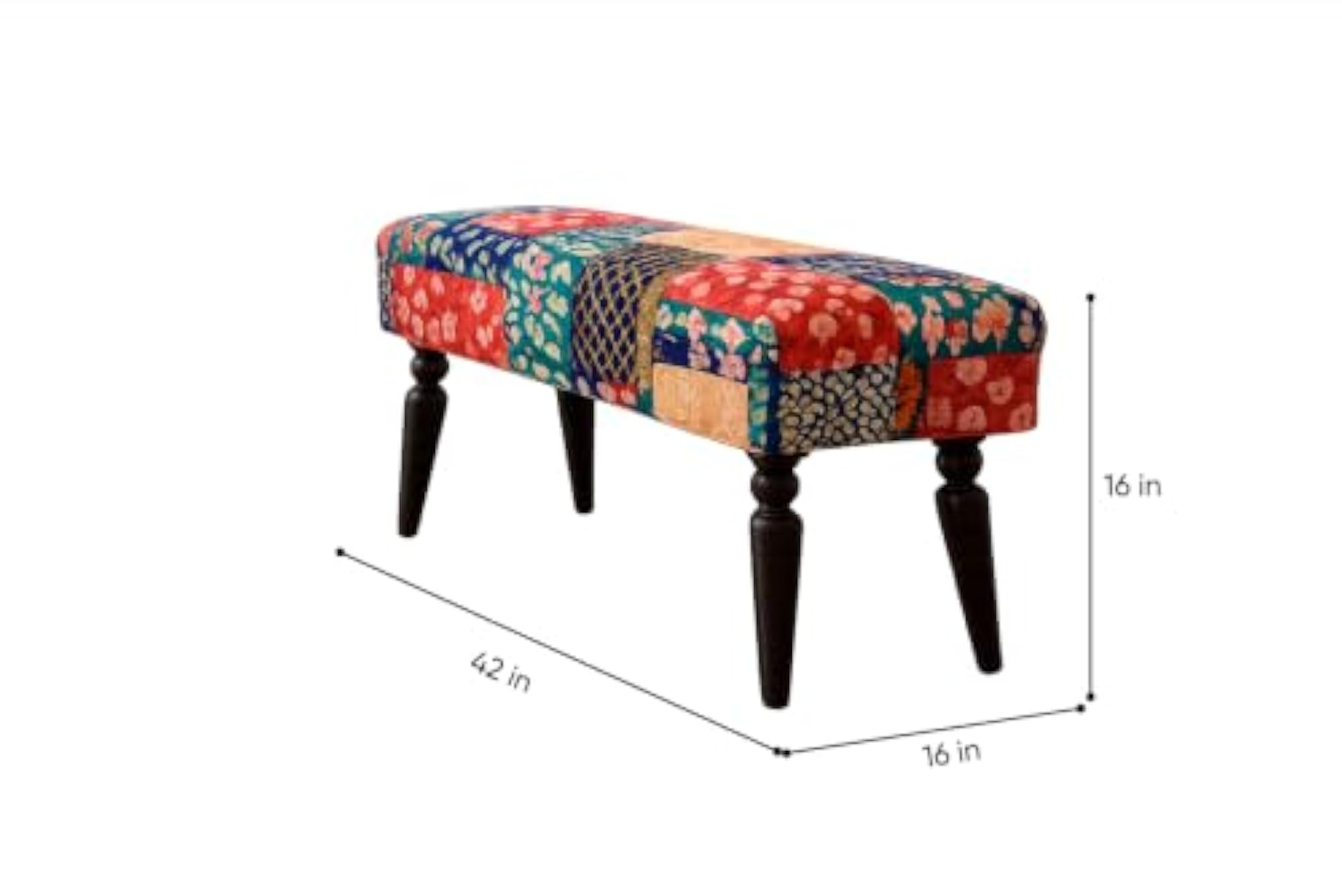 Solid Wood 2 Seater Bench Multicolor Kantha Upholstered Couch