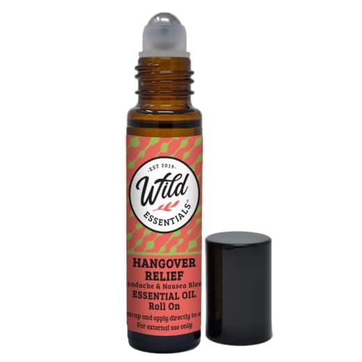 Wild Essentials Hangover Relief Essential Oil Roll On, 10ml for Headaches, Nausea, Upset Stomach, Motion Sickness, Fatigue, angst, Made with 100% Essential Oils and Jojoba Oil, Ready to use