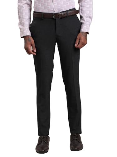 Image of Turtle Men 4 Way Stretch Slim Fit Self Design Flat Front Formal Trouser