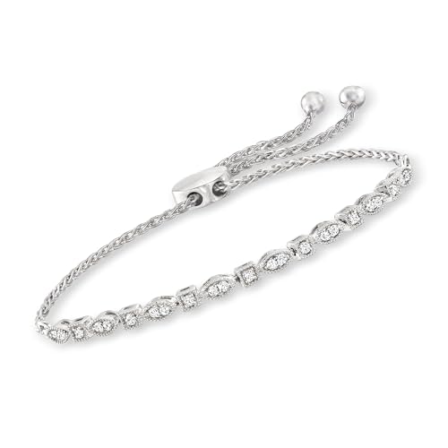 Ross-Simons 0.25 ct. t.w. Diamond Square and Marquise-Shaped Bolo Bracelet in Sterling Silver