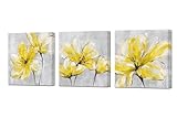 DuoBaorom Yellow Grey Flower Canvas Wall Art Set of 3 Pieces 12”x12” Pictures