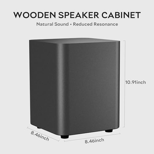 Image of OHAYO 60W Down-Firing Powered Subwoofer, Active Subwoofer with Built-in Class D Digital Amplifier, Deep Bass, Vibration Dampening Feet, Compact Wooden Enclosure for Home & Gaming & Studio Audio, Gray