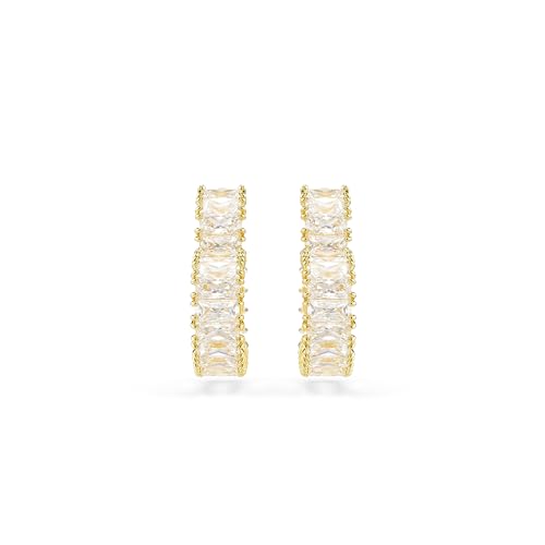 Swarovski Matrix Hoop Earrings, Baguette Cut, Heart, Pink, Clear Crystals, Rhodium and Gold-Tone Finishes2