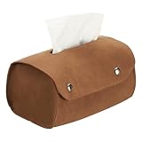 QUARKZMAN Kunstleder-Taschentuchbox-Abdeckung Rechteckige PU-Taschentuchbox-Abdeckung Mit Knopf Taschentuchhalter-Tasche Für Auto/Büro-Dekoration (Braun 7 x 3.94 x 3.15 Inch)