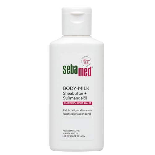 Sebamed Bodymilk 50 ml, in praktischer Reisegröße für unterwegs, Körpercreme, reichhaltig und intensiv feuchtigkeitsspendend, mit Süßmandelöl und Sheabutter