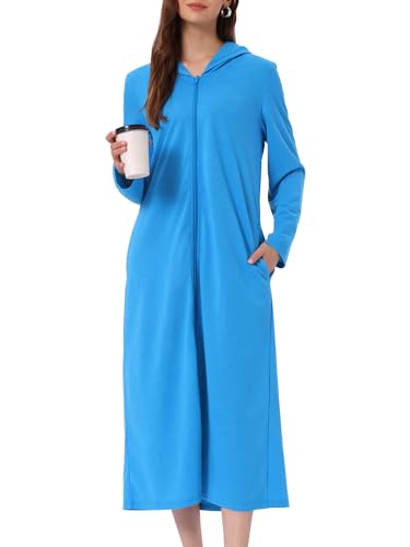 cheibear Womens Sweatshirt Robe Zip Up Hooded Bathrobe Dress Hoodie Long Sleeve Housecoat with Pockets
