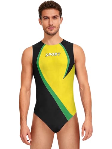LiiYii Homme Maillot Gymnastique Artistique Combinaison Lutte Gilet Musculation Sans Manches Tutu Ballet Leotard Combinaison Sport Pour Lentraînement Tutu Danse Jaune L